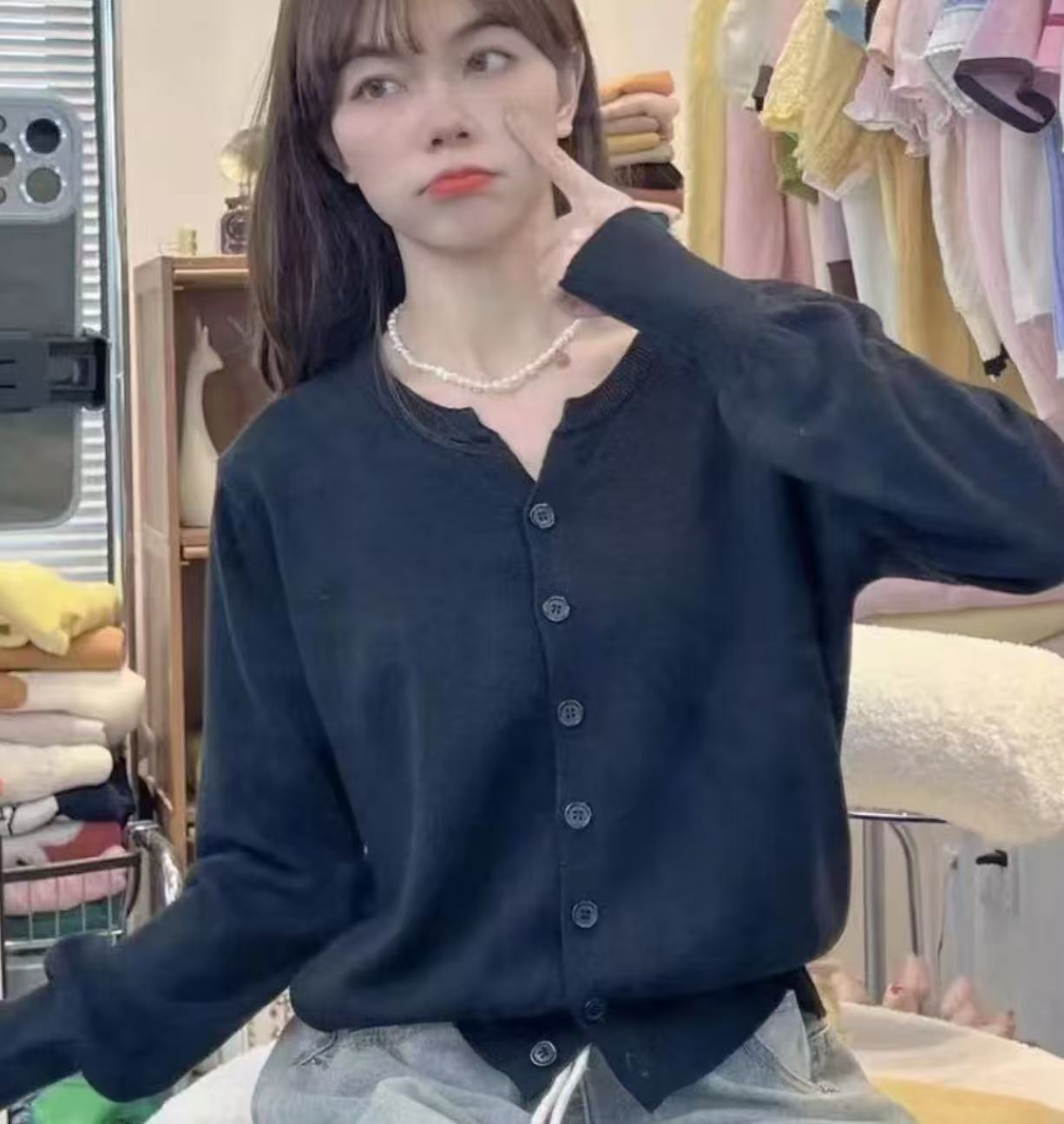 5471号22729#秋冬韩系气质休闲显瘦长袖针织外搭开衫毛衣B3-33