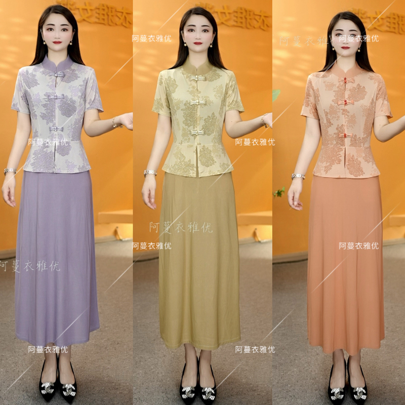 【衣雅严选】8082-1748#新款冰雪丝六盘扣大码假两件新中式连衣裙