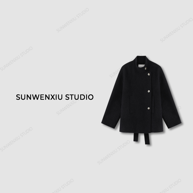 swx studio5店 “清冷美学”羊毛全手工双面呢立领外套