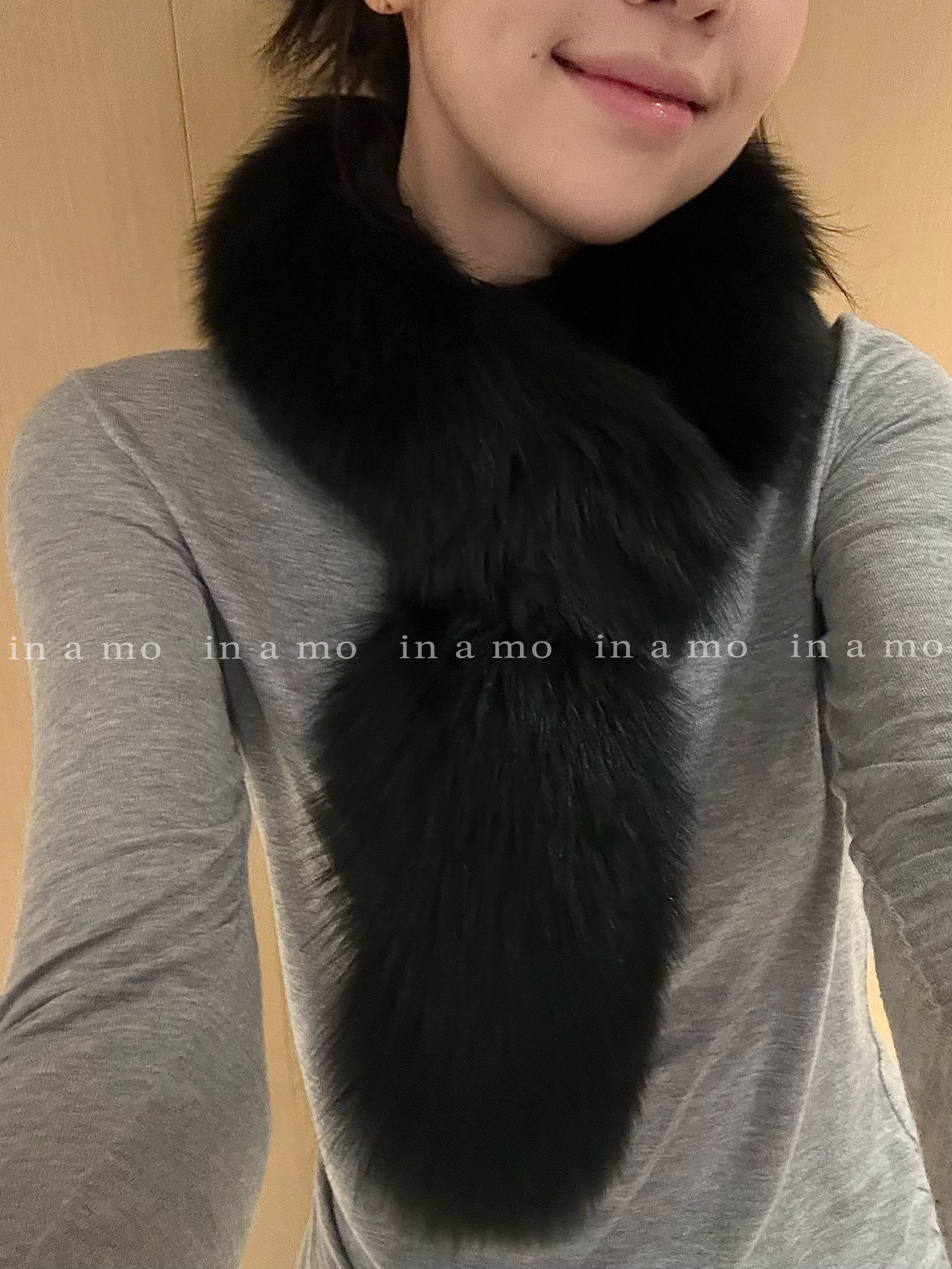 in a mo【毛领围巾】纯色黑色毛领保暖秋冬