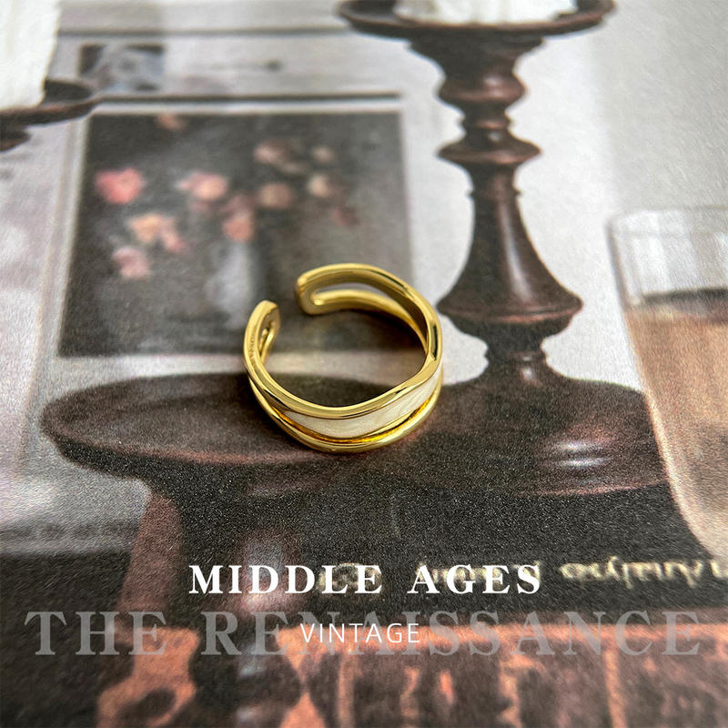 铜合金塑料戒指 中古滴釉戒指开口复古双环食指戒高级感指环手饰