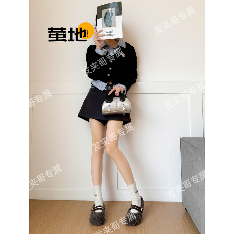 （毛茸茸）2025新款芭蕾平底皮带扣保暖豆豆鞋气质仙女毛毛鞋71E11