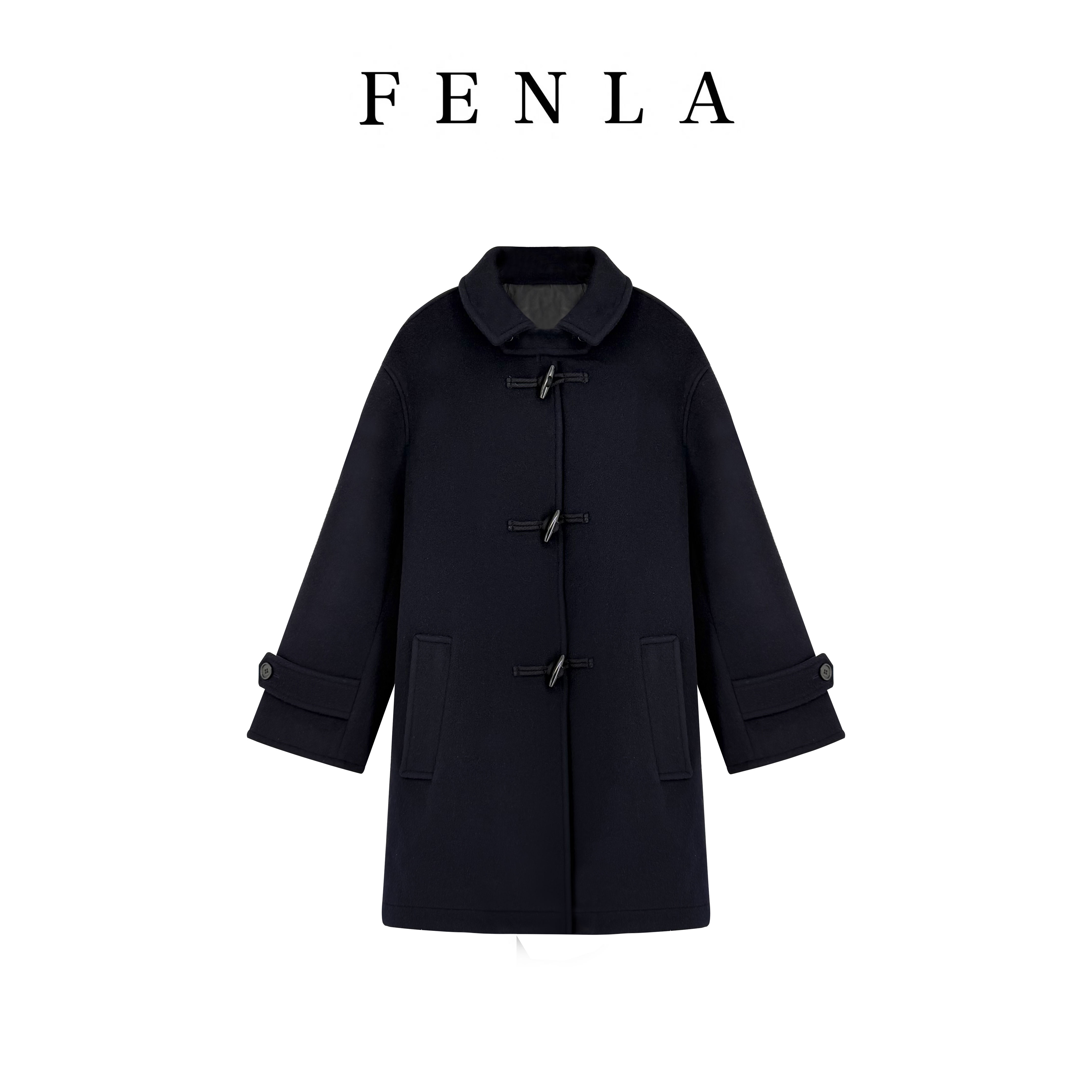 【惠姐私服】牛角扣经典复古气质时尚翻领大衣外套 85309