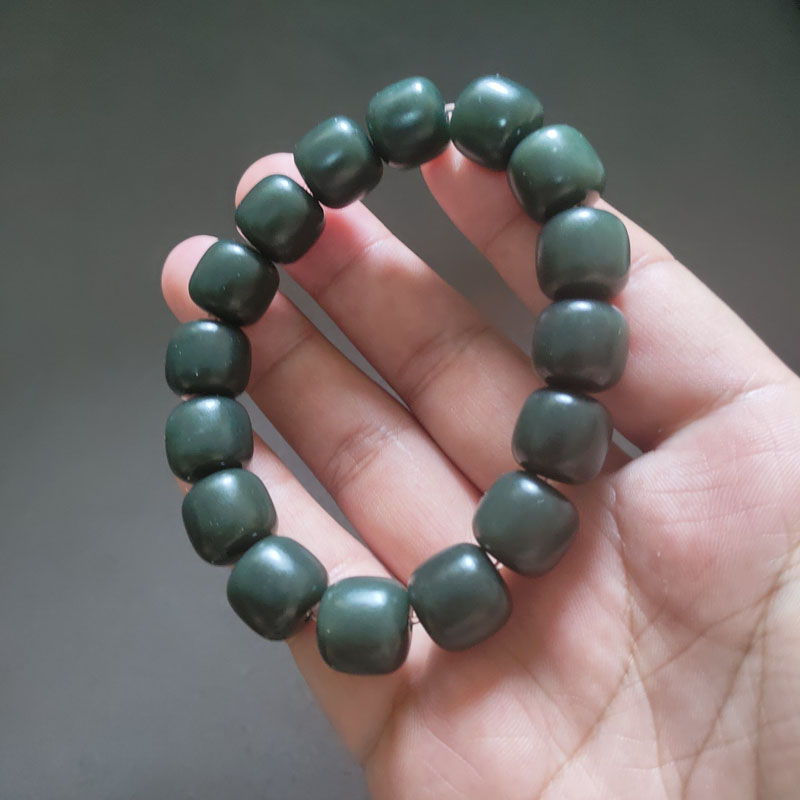 天然和田玉老型桶珠玉手链新疆青玉佛珠玉手串男士女士大号玉手链