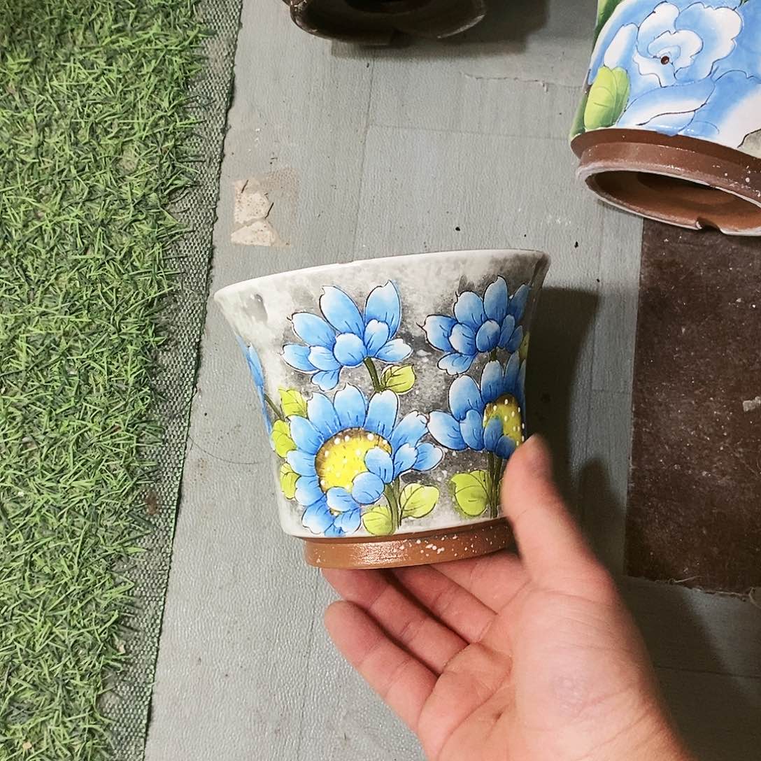 花盆红泥手绘满28包邮