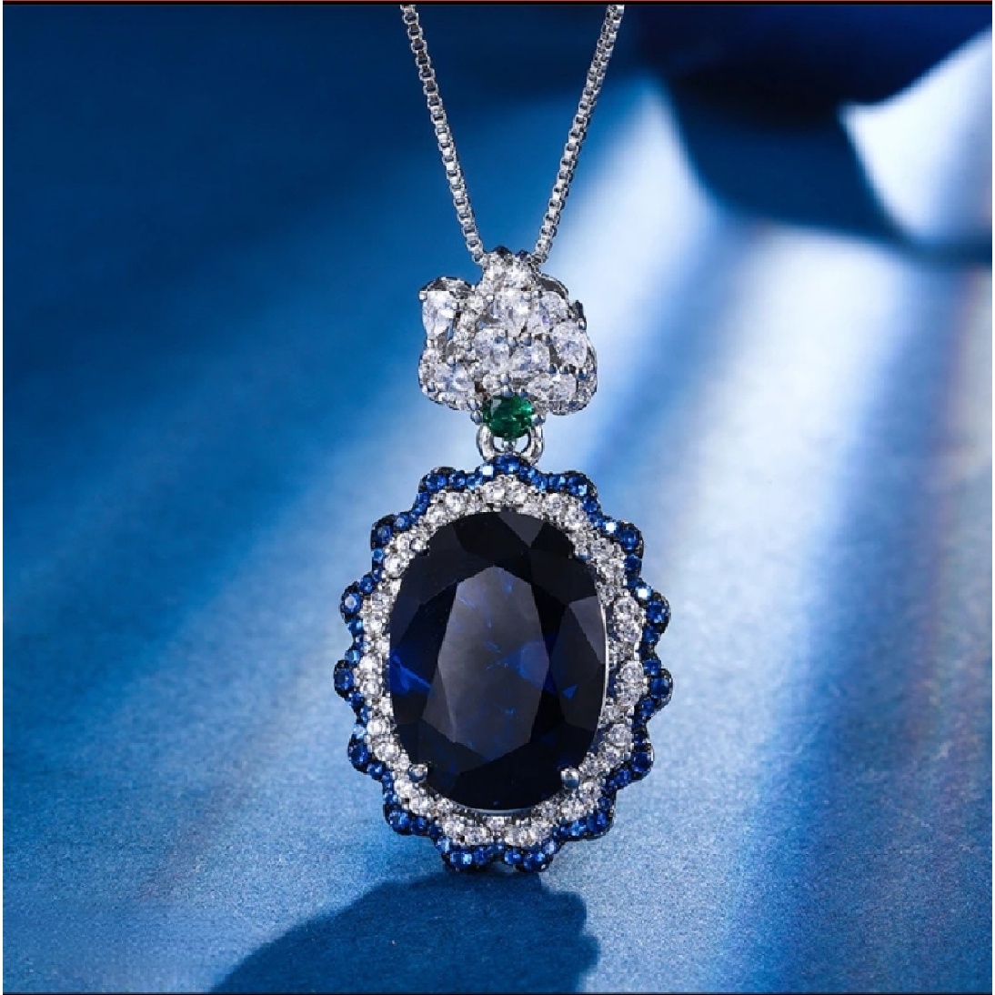 项链750黄金18k白金镶嵌蓝宝石女款项链赠链条