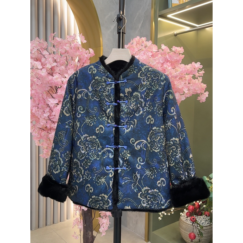 2025冬季上新新中式国风两面穿貂绒外套青花瓷