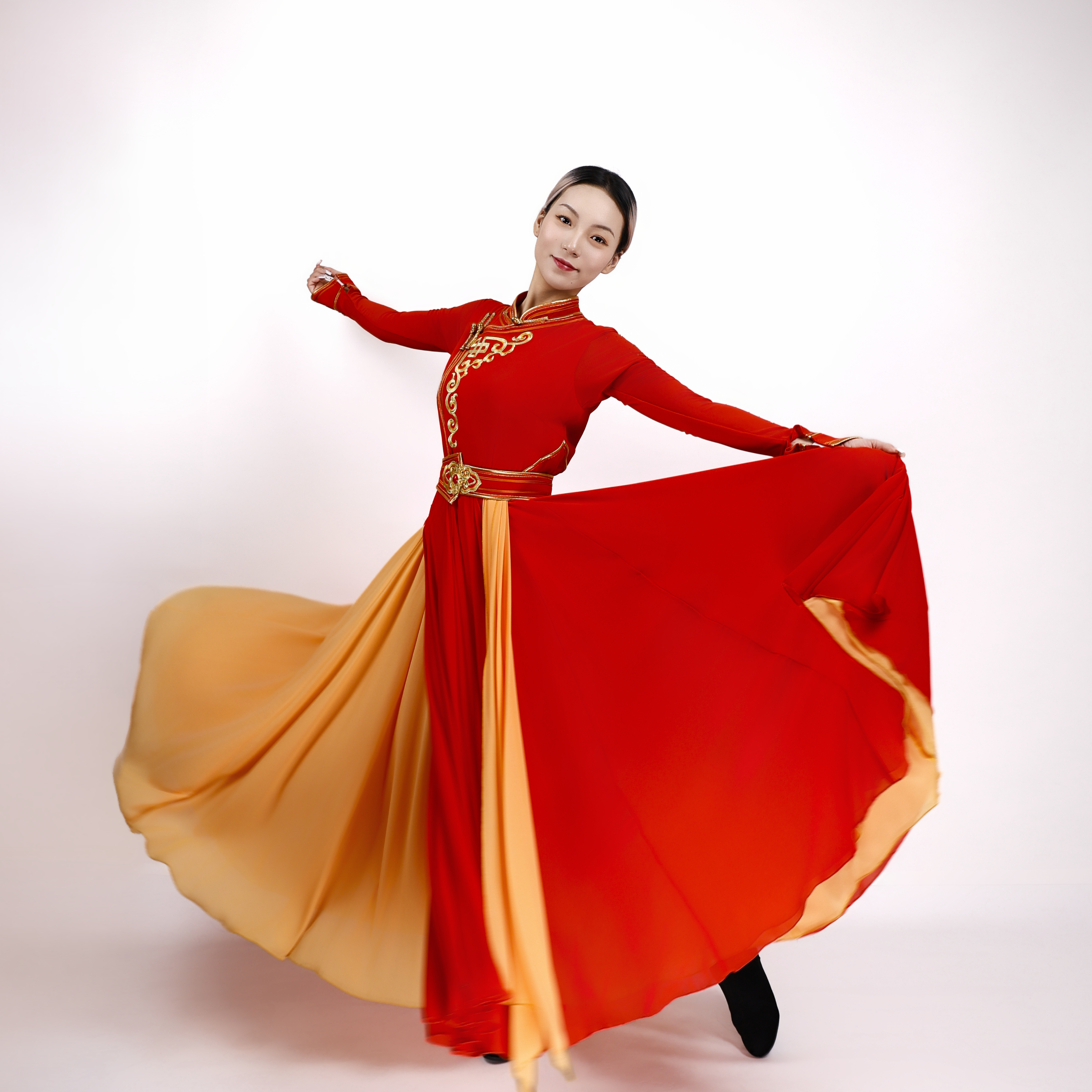 【原创设计】红橙渐染 | 蒙古族舞蹈舞台演出服
