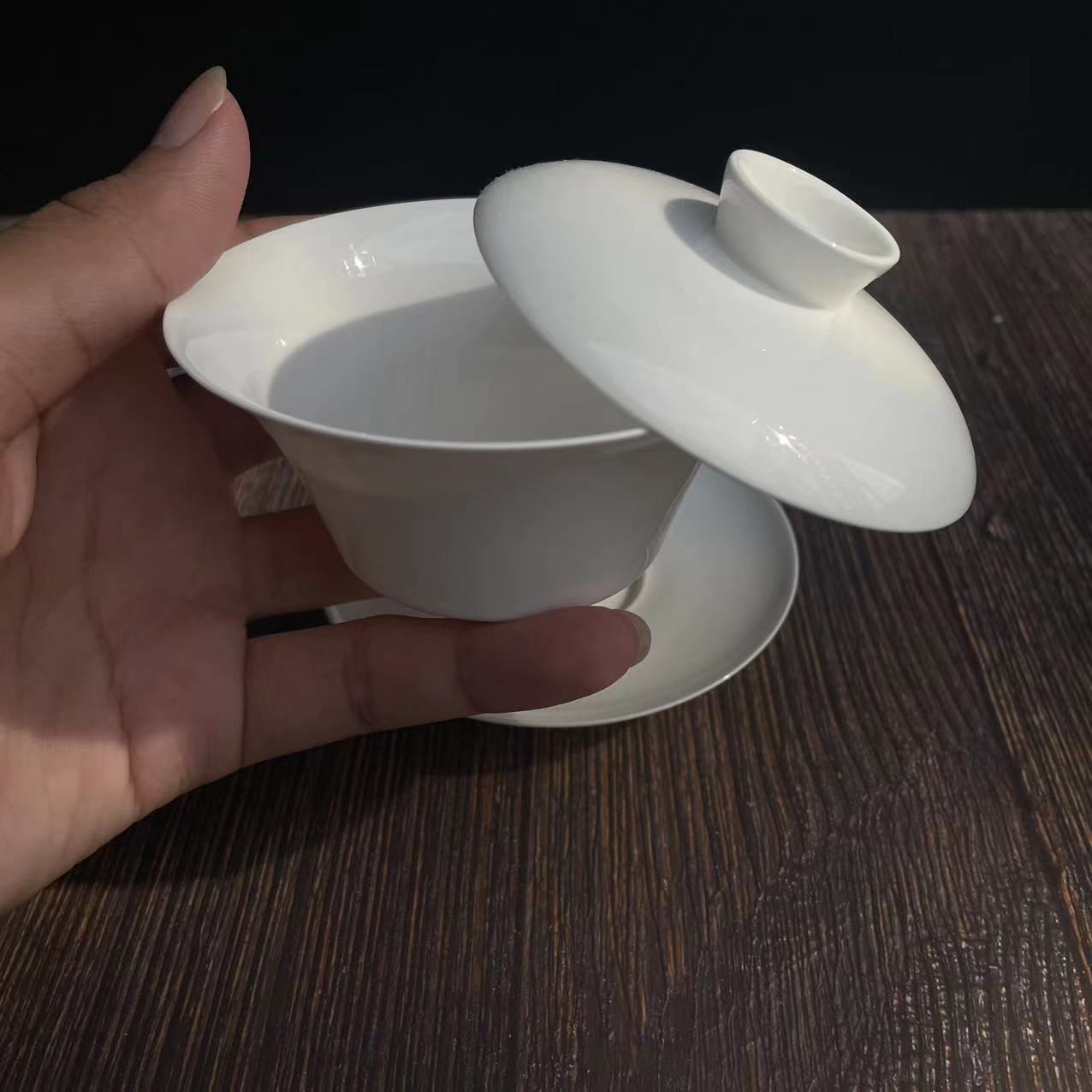 超薄骨瓷宽口马蹄盖碗盖下【120ml】家用功夫茶具泡茶陶瓷手工茶碗