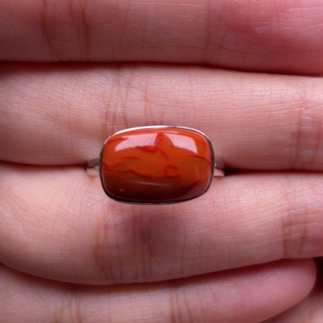 南红玛瑙银S925镶嵌珠宝奇石戒指