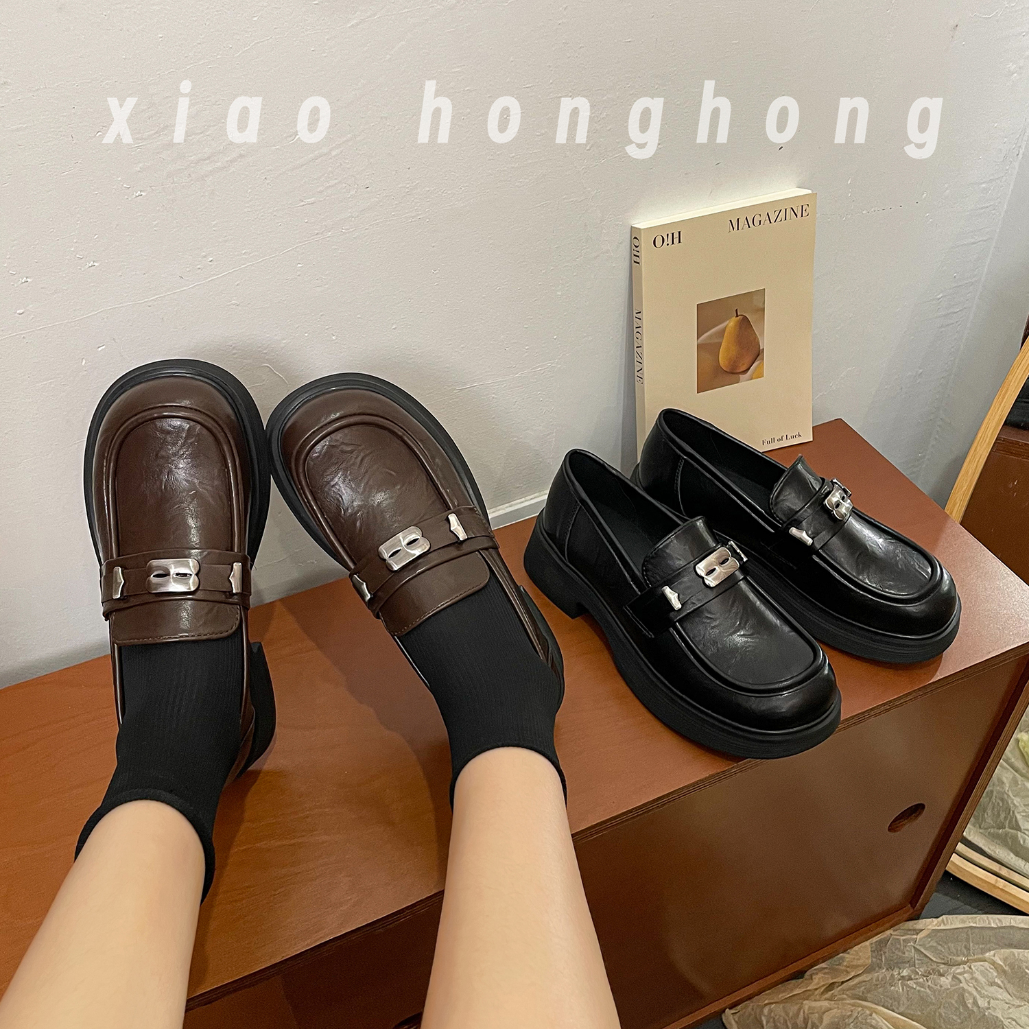 【小红红】圆头乐福鞋女韩版小皮鞋JK黑色单鞋学院风百搭软底