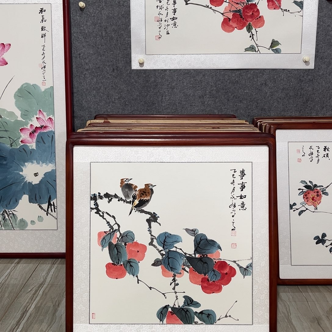 国画书画作品带框63×63