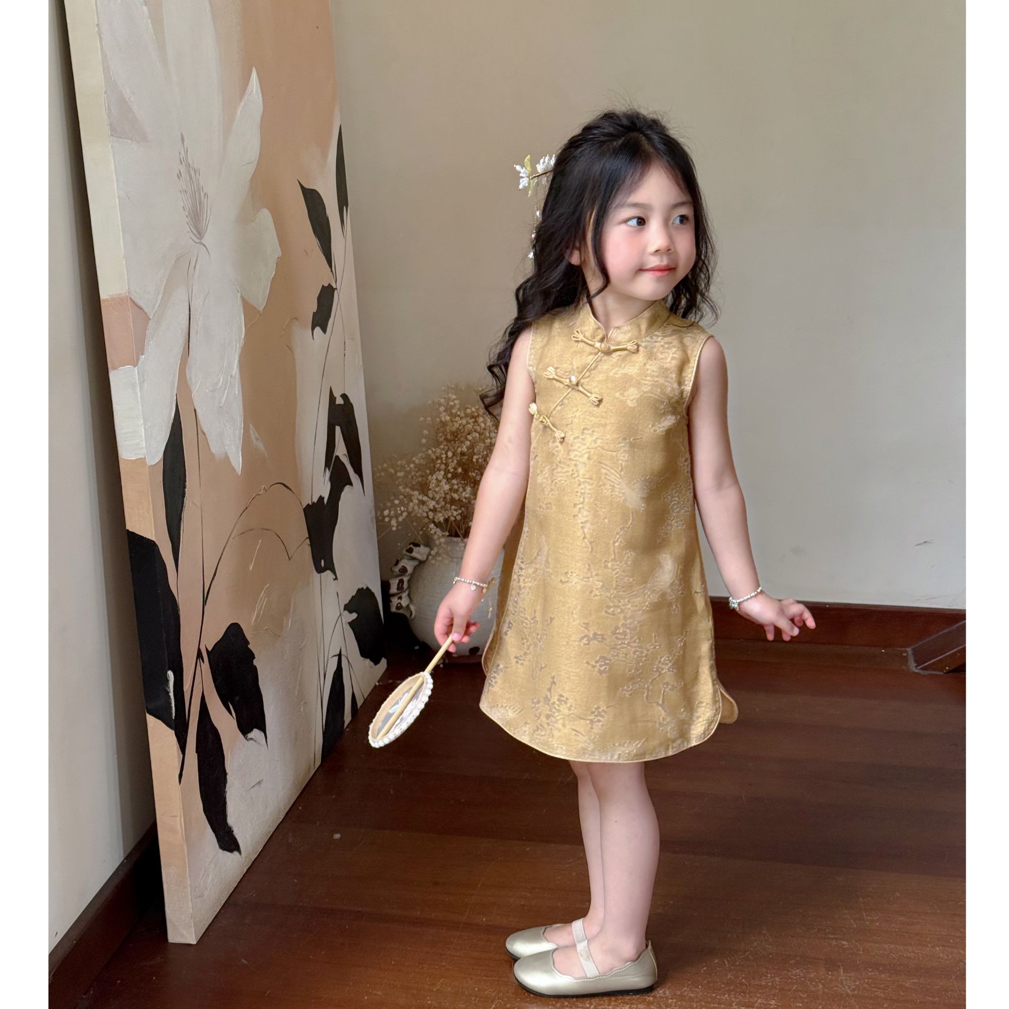 现货）壹妈童装夏季女童新款无袖背心裙中式复古时尚洋气旗袍裙