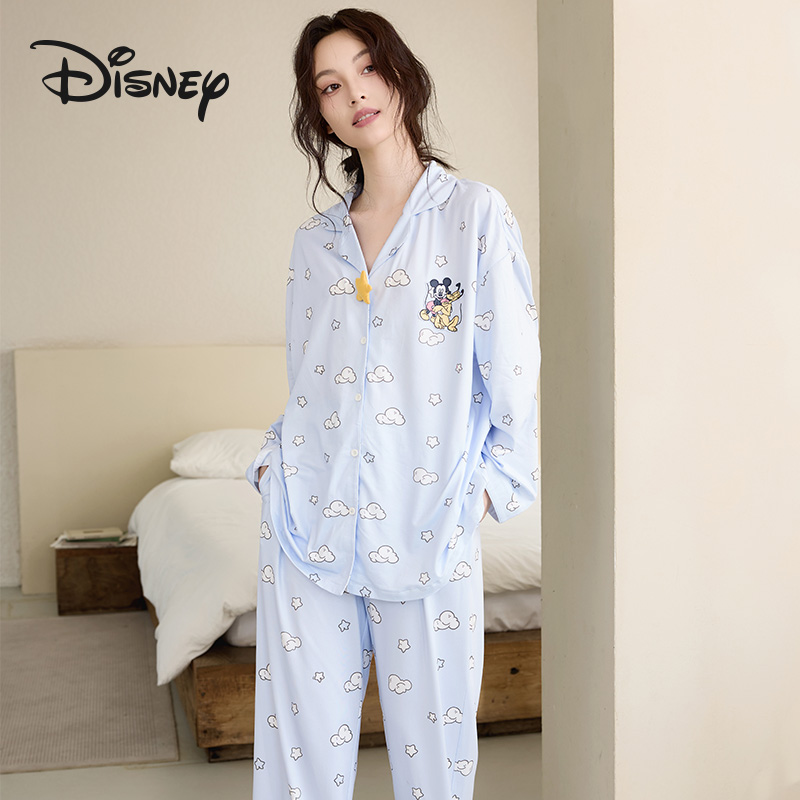Disney/迪士尼秋季新款长袖长裤保暖睡衣可外穿家居服套装
