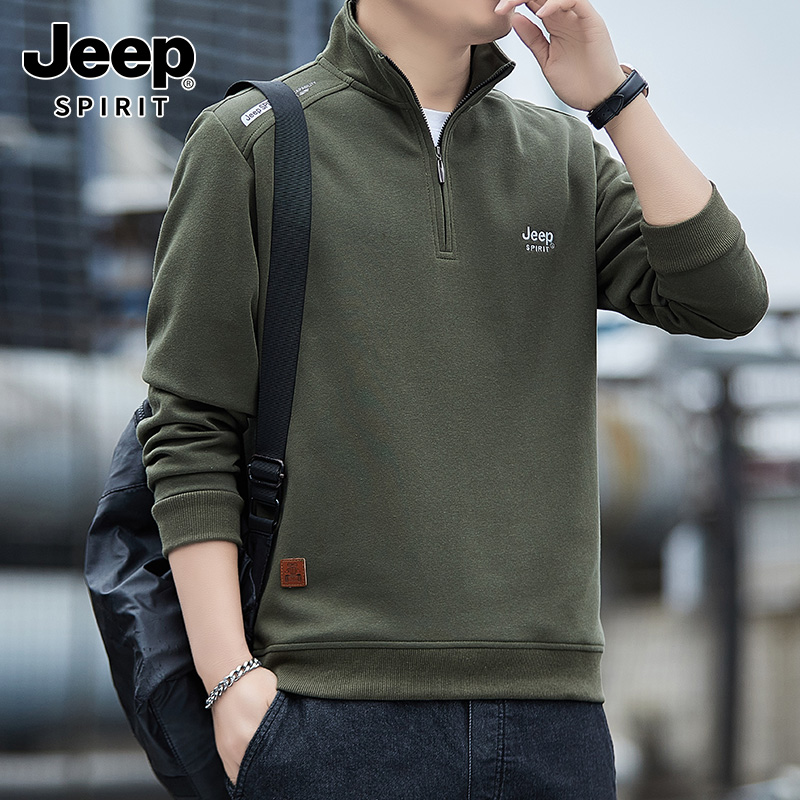 JEEPSPIRIT吉普春秋款男士卫衣休闲潮流长袖户外运动套头立领上衣