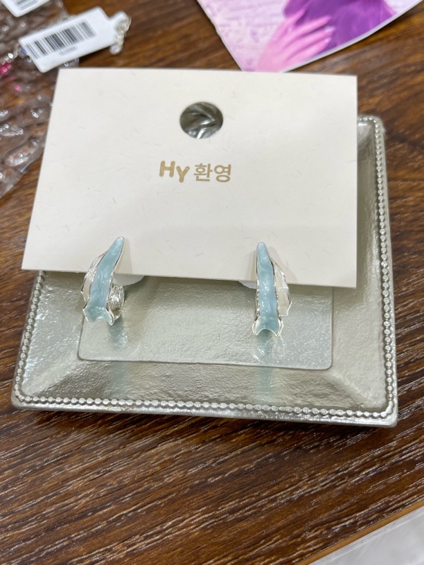 铜合金珐琅耳饰 052几何原创设计拼色轻奢小众耳钉白色