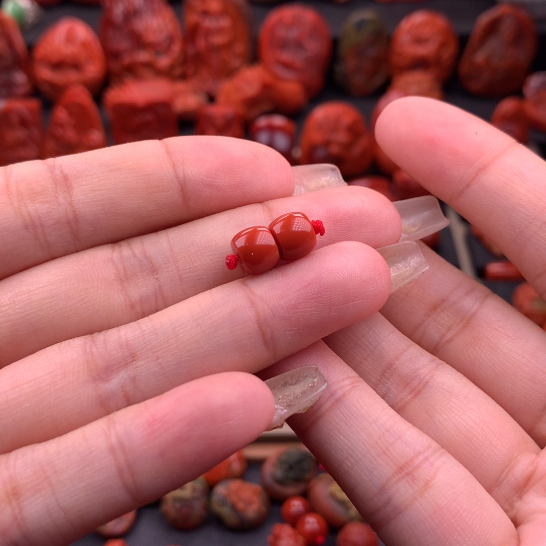 南红玛瑙南红川料直切对珠7.4mm未镶嵌