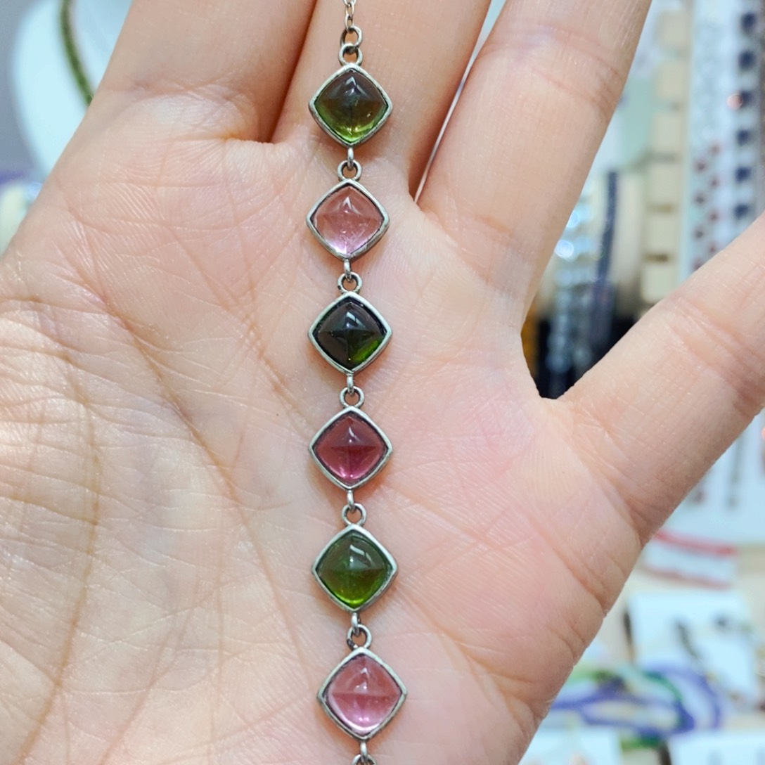 碧玺手链银S925镶嵌手链