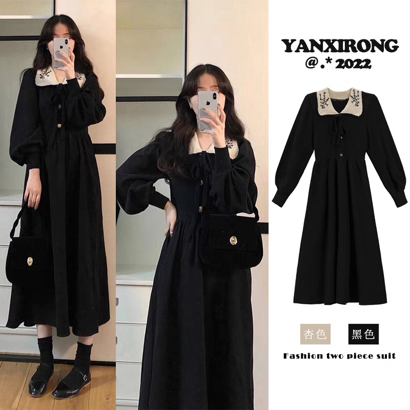 法式娃娃领长袖赫本风连衣裙子女2025新款秋冬高级感穿搭长裙