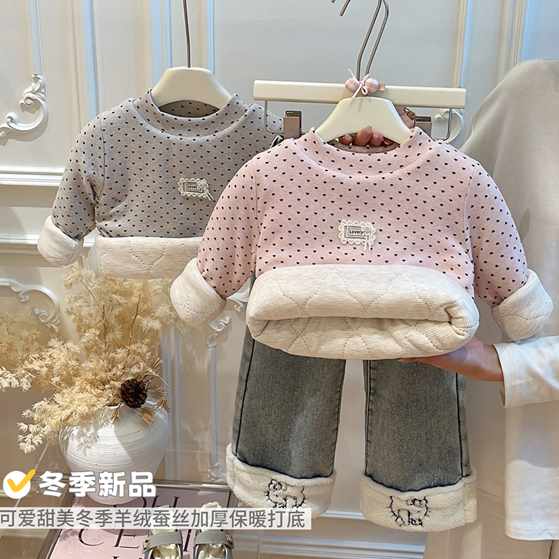 秋冬女童潮款三层夹棉加厚打底衣女宝宝韩版长袖上衣儿童衣服童装