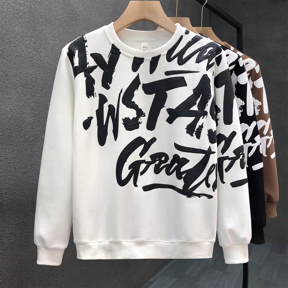 高端潮牌男装轻奢秋季男装新款圆领套头卫衣男款休闲修身长袖t恤