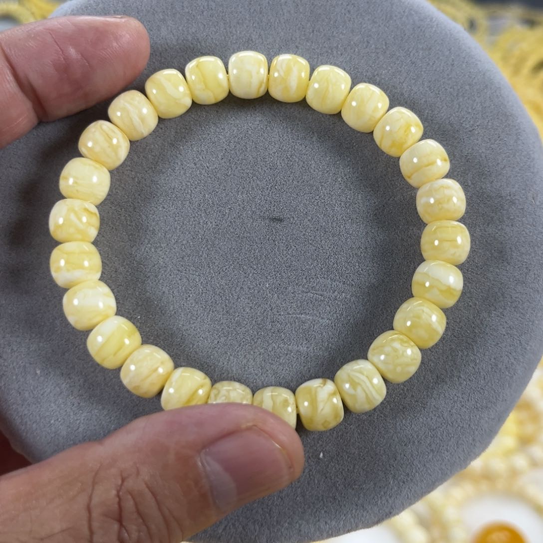 蜜蜡手串未镶嵌F*纯天然俄料瓷白金纹虎皮