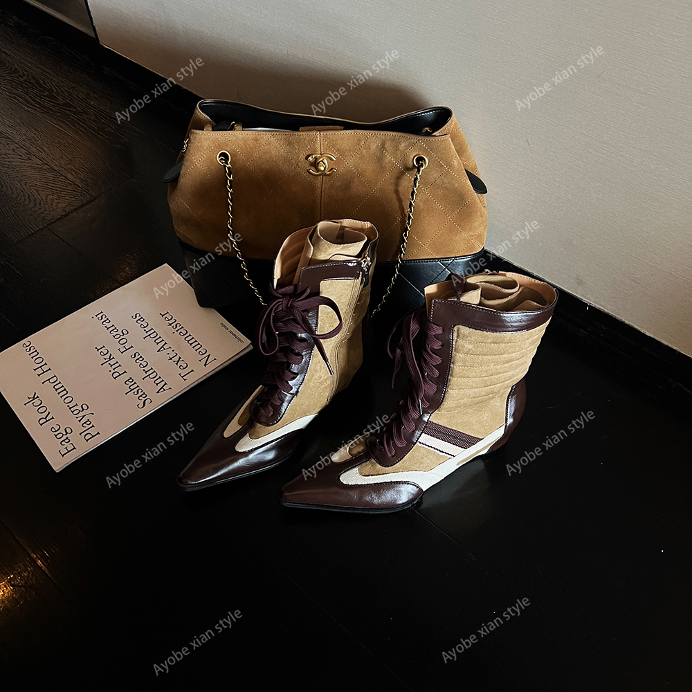 AYOBE小贤/流浪乐队  欧美尖头马丁靴复古坡跟穿搭单品(内高5cm)