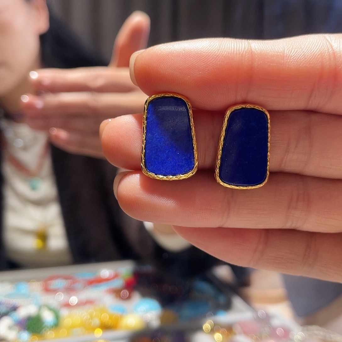 青金石银S925镶嵌耳饰原创