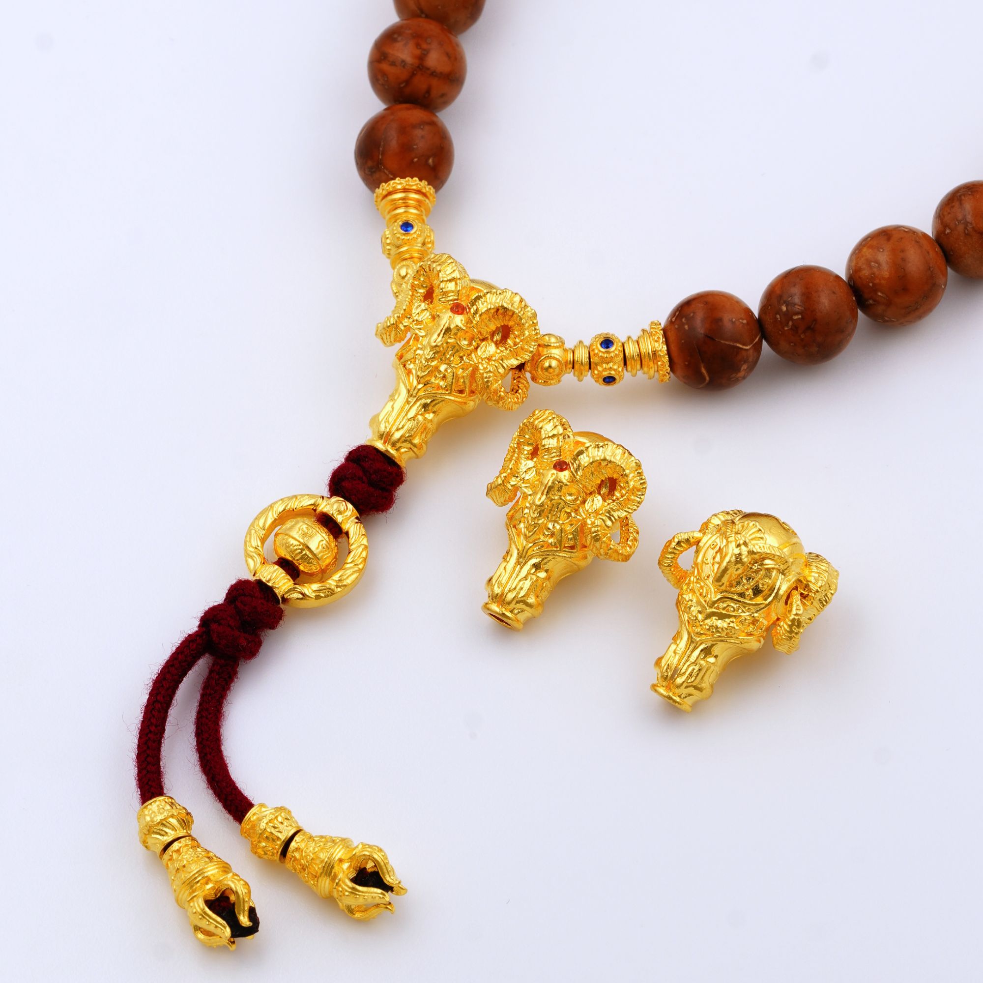 足银银制品 足银饰品羊三通5D无氰电铸文玩配饰藏风手持金刚柏香