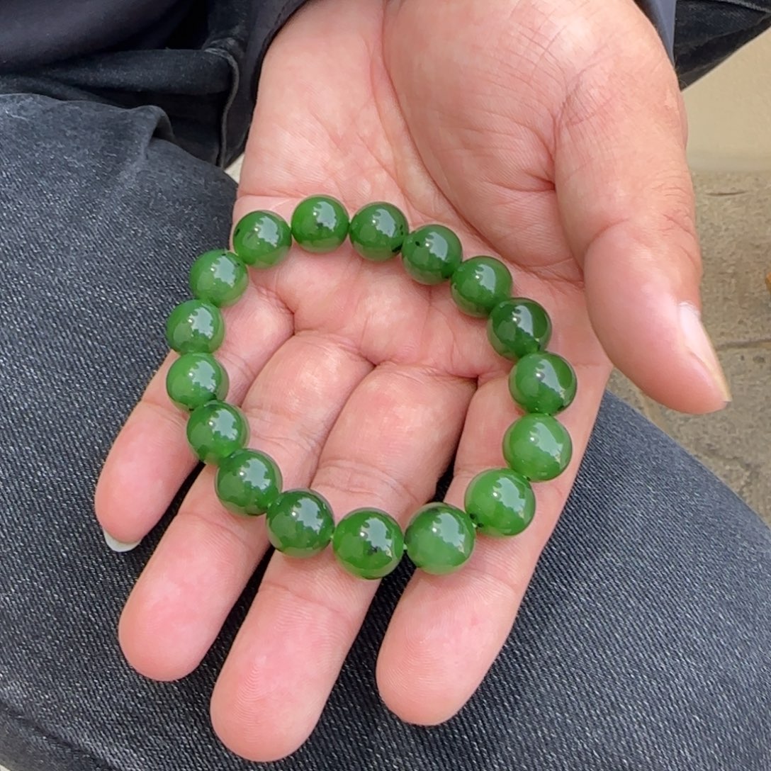 和田玉未镶嵌手链俄碧纯天然鲜阳绿卡12