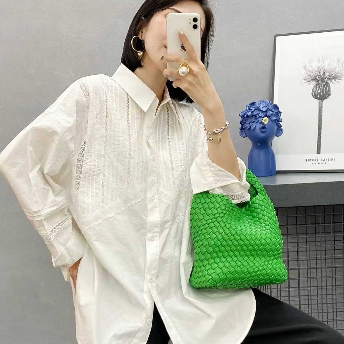 【 南油虹姐】衬衫背心衬衫领背心上衣衬衣时尚休闲小众宽松