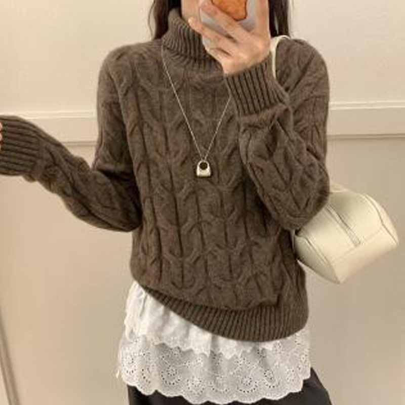 2025秋冬新款时尚休闲气质百搭版型高领打底绞花针织衫