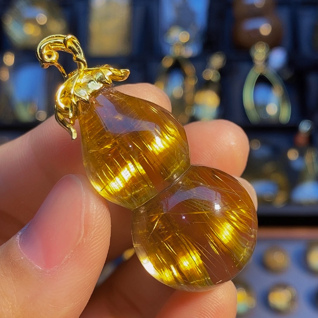 水晶颈饰银S925镶嵌天然钛晶葫芦吊坠