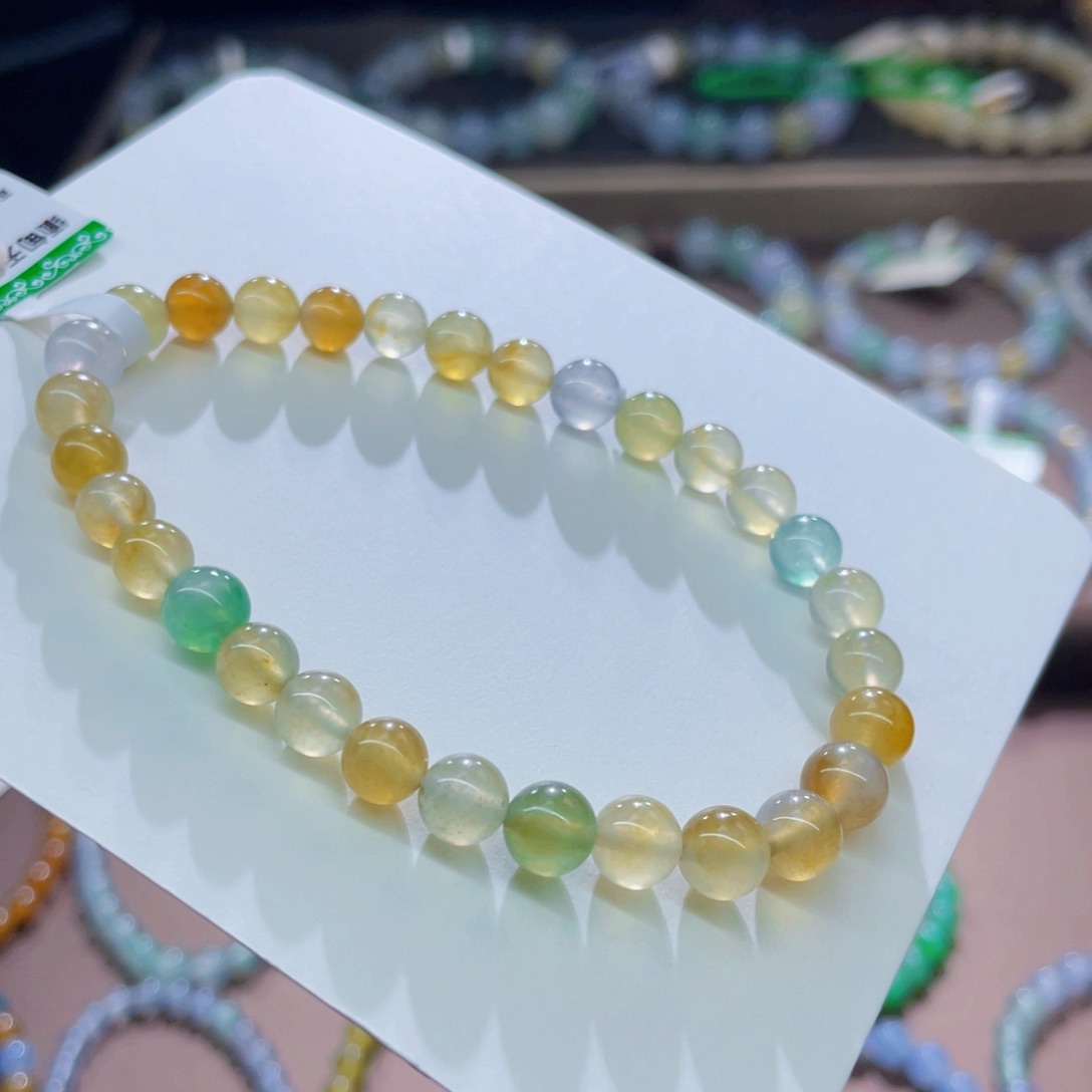 未镶嵌手链翡翠高冰渐渐雪梨黄卡6