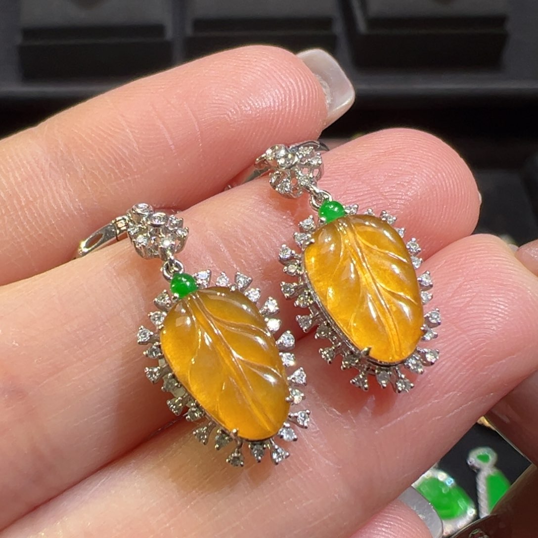 翡翠耳饰18K金镶嵌收到货48小时鉴赏期