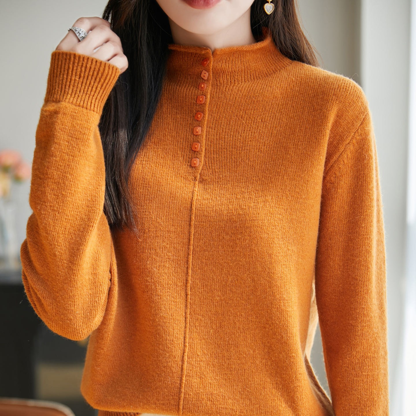 安迪绒加厚半高领针织打底衫套头宽松毛衣