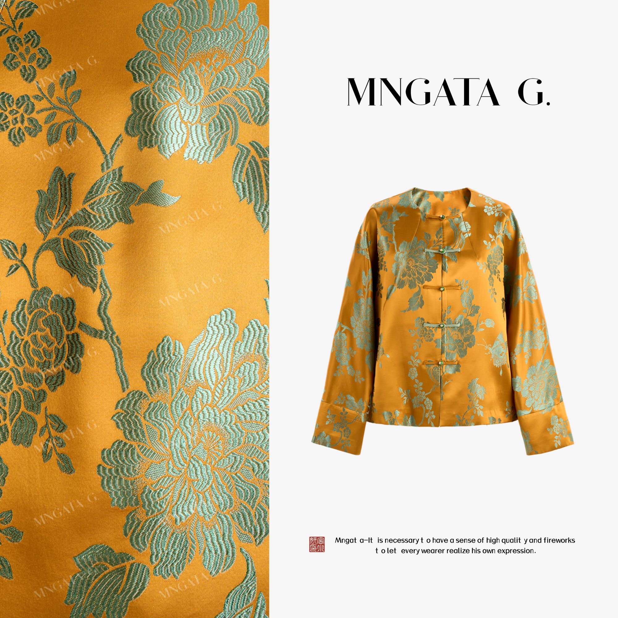 MNGATA G.宫小妍【老缎·金箔花开】桑蚕丝早秋新中式外套5071513