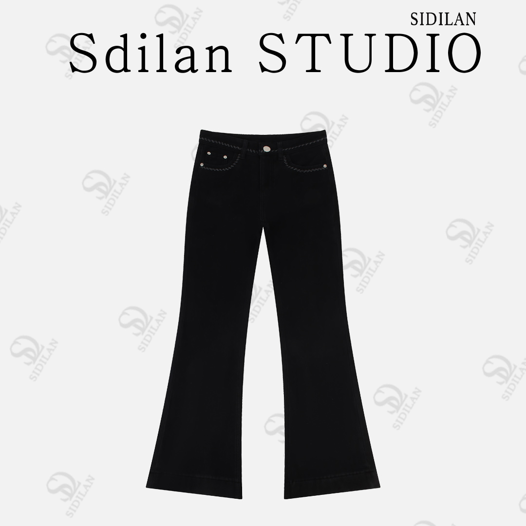 跳色刺绣密密绒微喇牛仔裤LW5936