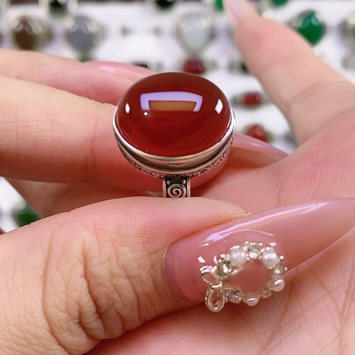 银S925镶嵌戒指玛瑙/玉髓