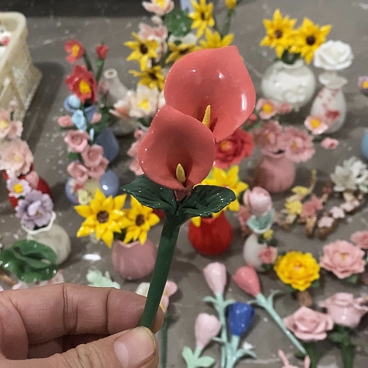 瓷片纯手工陶瓷花摆件