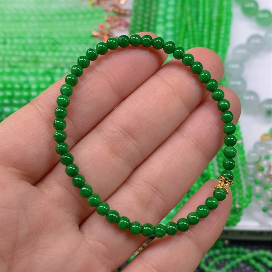 翡翠颈饰未镶嵌辣绿小米珠手链4m' m