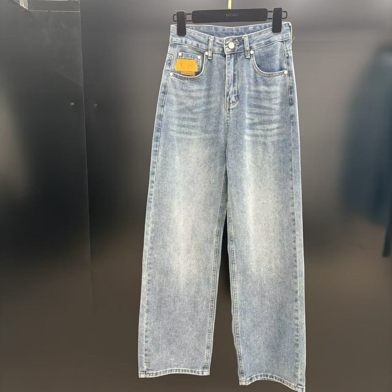 【MUMU女装精选】法式休闲风设计师夏季极简风阔腿裤蓝色牛仔裤