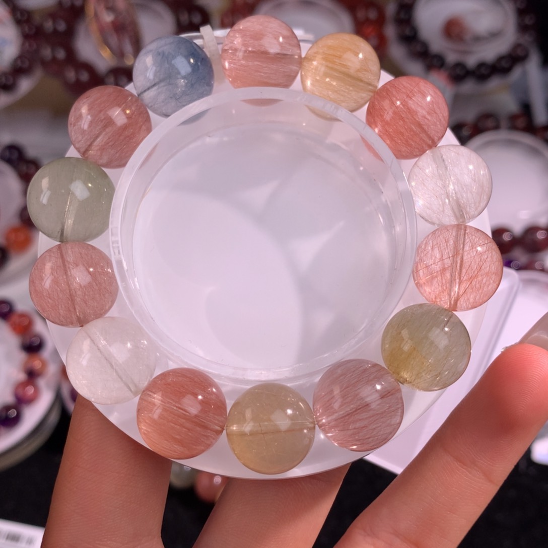 未镶嵌手链水晶彩兔毛 14mm