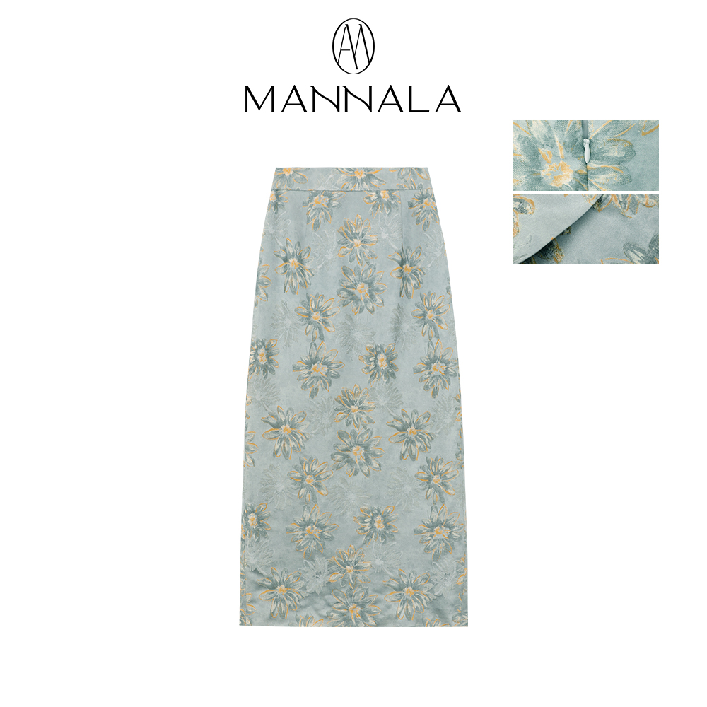MANNALA丨“菊颂裙”6A级38MM丝毛提花温柔直筒半身裙 Q9144