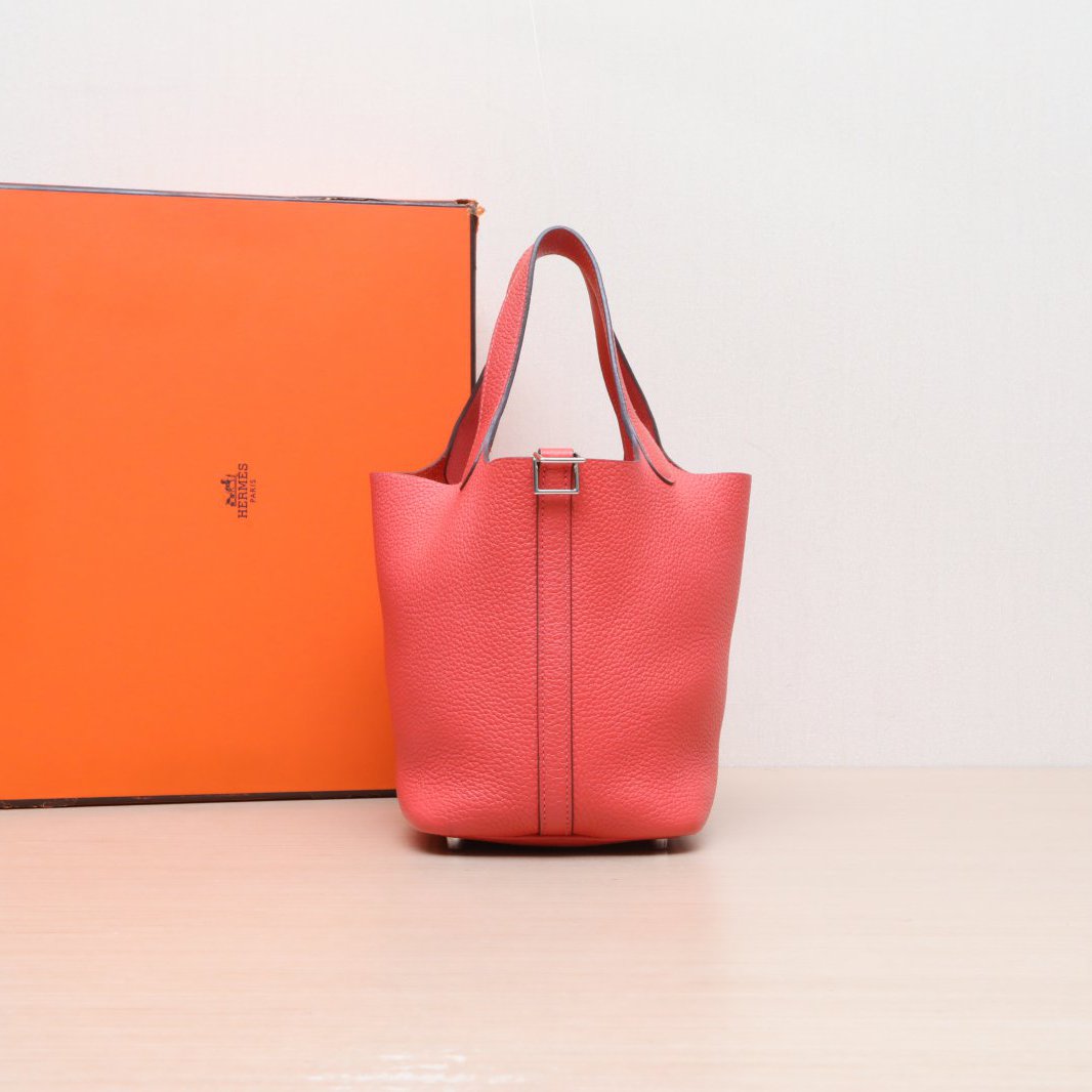 95新 Hermes/爱马仕 小花黑黑 菜篮子18 TC皮 R刻 包 