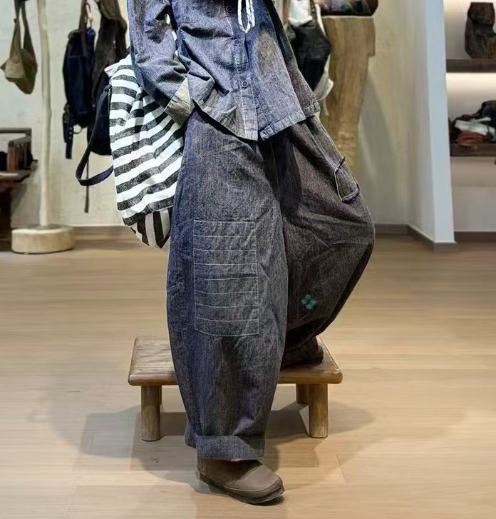 小慧麻衣～色织定仿亚麻补丁休闲裤