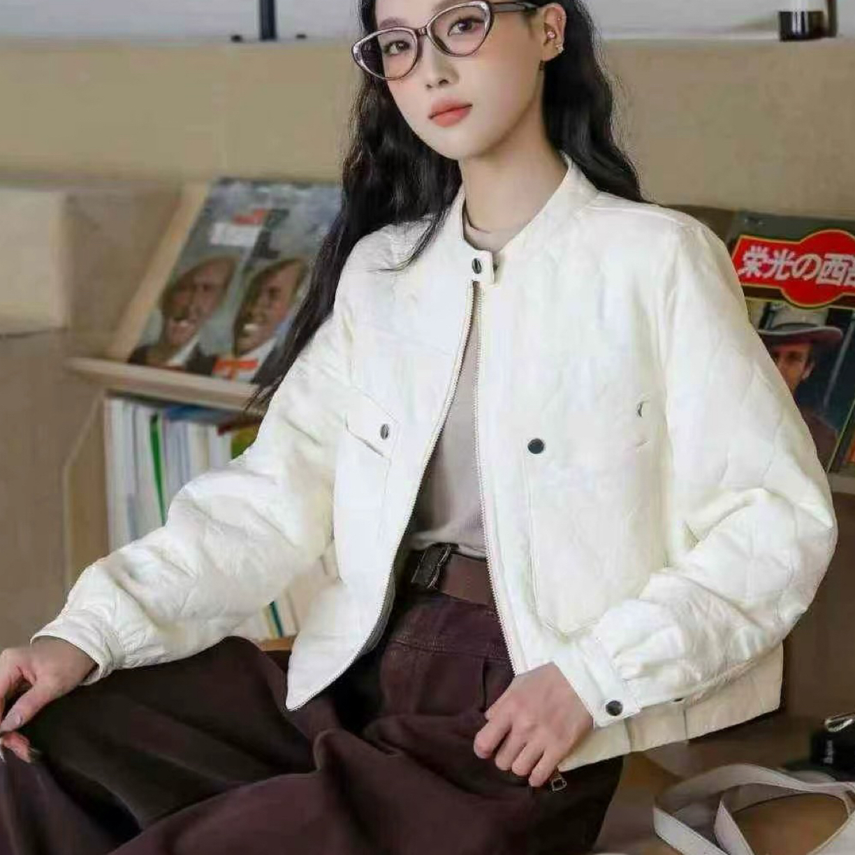 宜美多家 时尚百搭菱格纹薄棉小个子显瘦夹克外套25