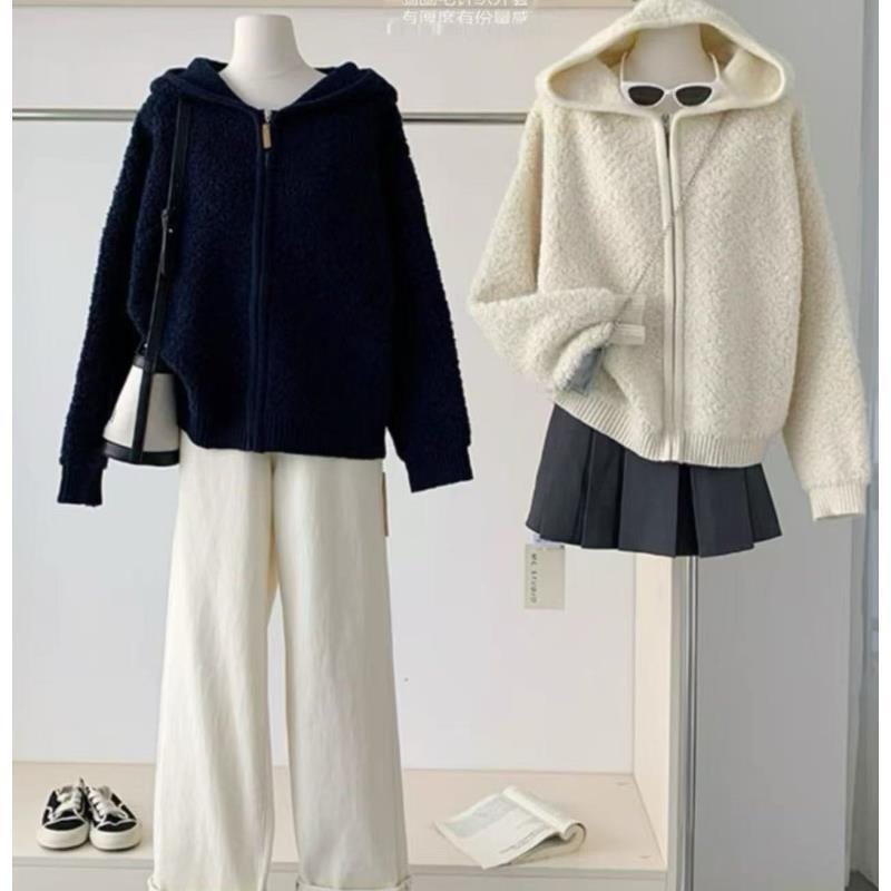 9283号8853#秋冬百搭韩系宽松休闲显瘦拉链连帽毛衣外套（预）