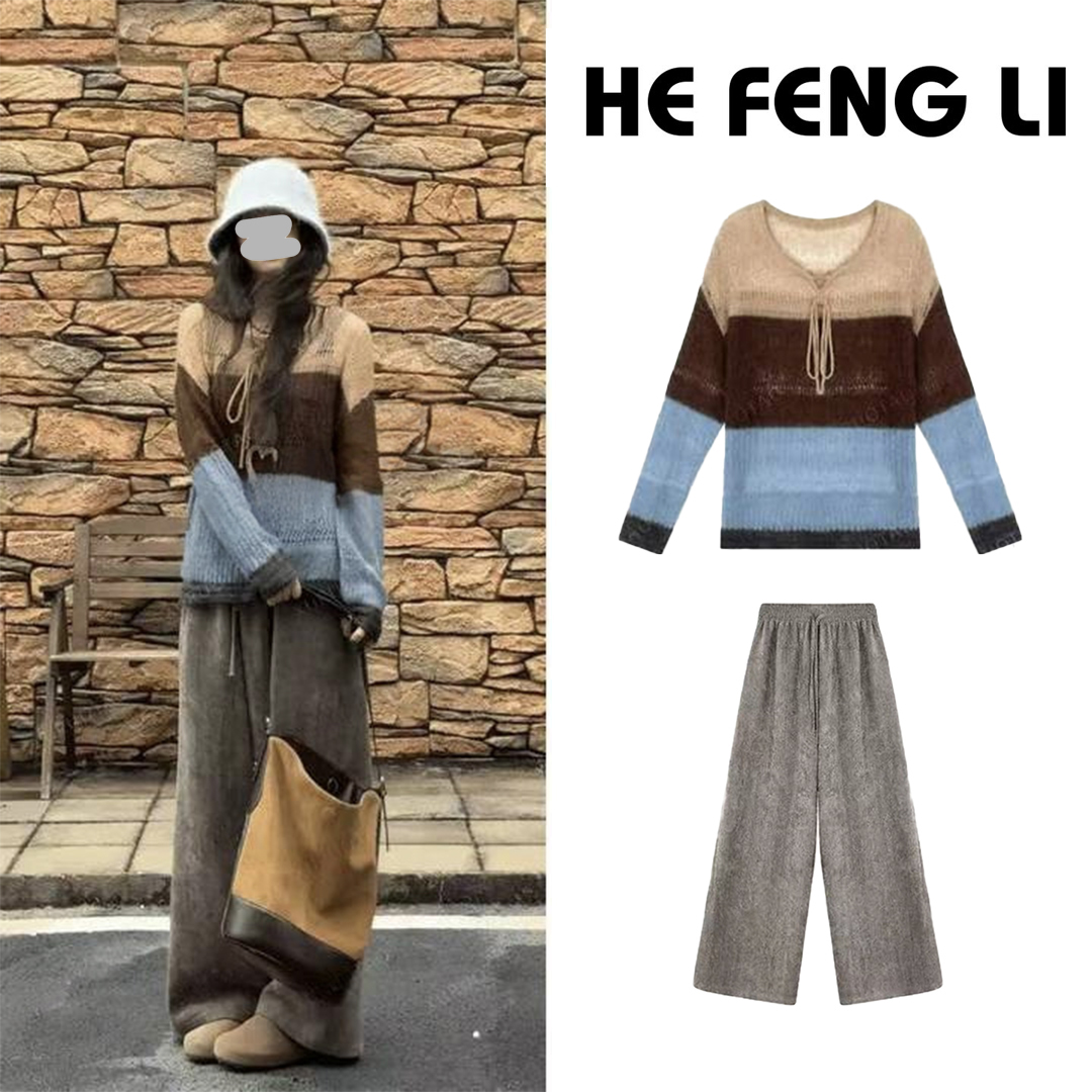 设计感拼接色潮流时尚套装女2025年秋季新款韩系风百搭宽松两件套