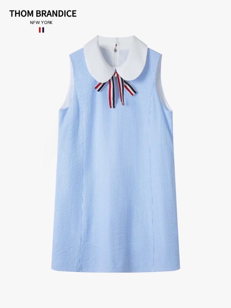 TB【官方正品】汤姆布郎/THOM/夏季娃娃领无袖中腰连衣裙中式老钱风